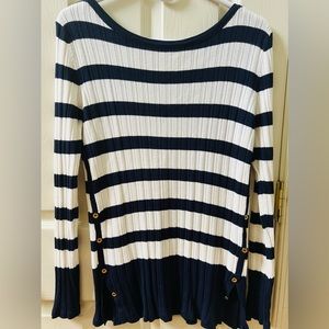 Croft and Barrow Blue and White Striped Textured Ribbed Long Sleeve Sweater